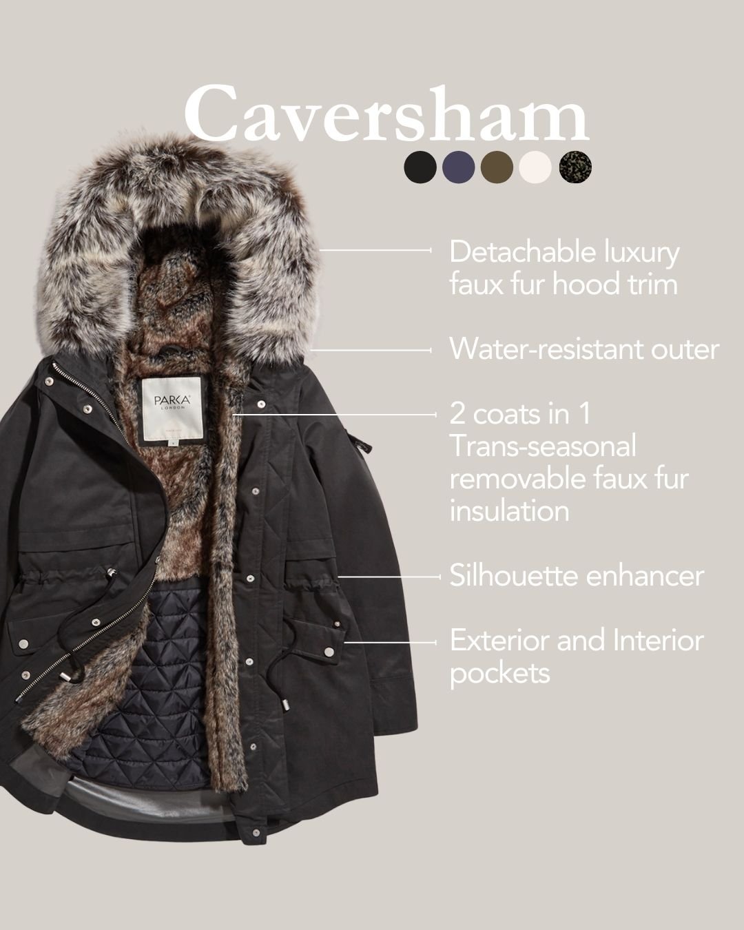 Women's Long-Length Faux Fur Parka | Caversham 2-in-1 | Parka London